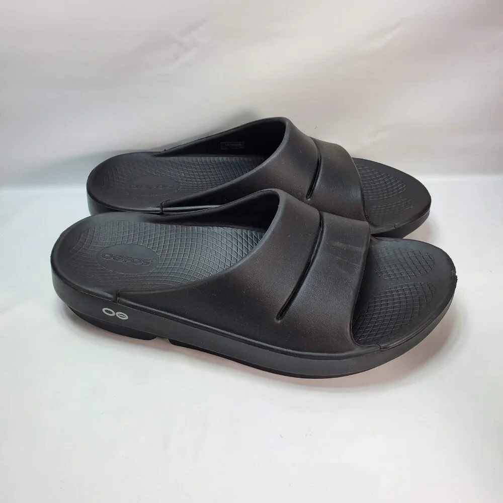 OOFOS Ooahh Black Comfort Slide Sandals Sport Recovery Men Sz 8 Women 10 Slip On